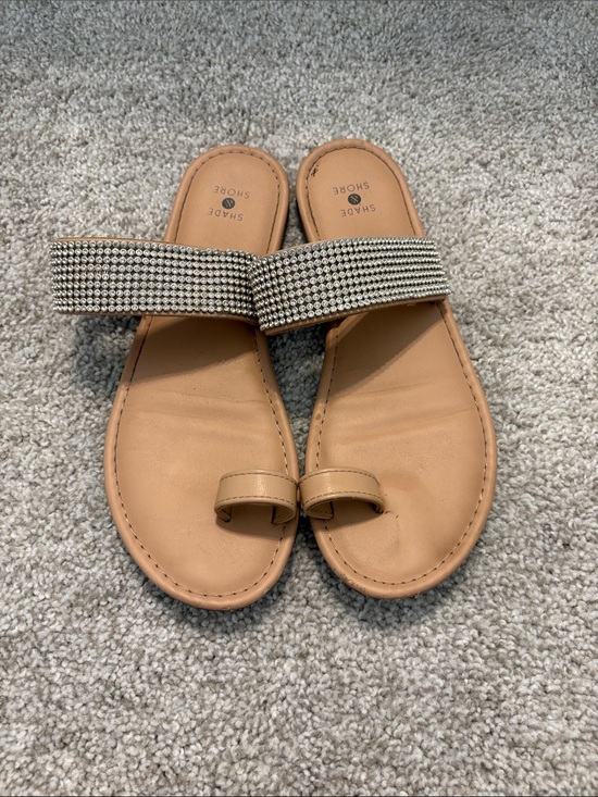 Shade & Shore Shoes - Shade & Shore Tan Slide Sandals with Rhinestone Strap
